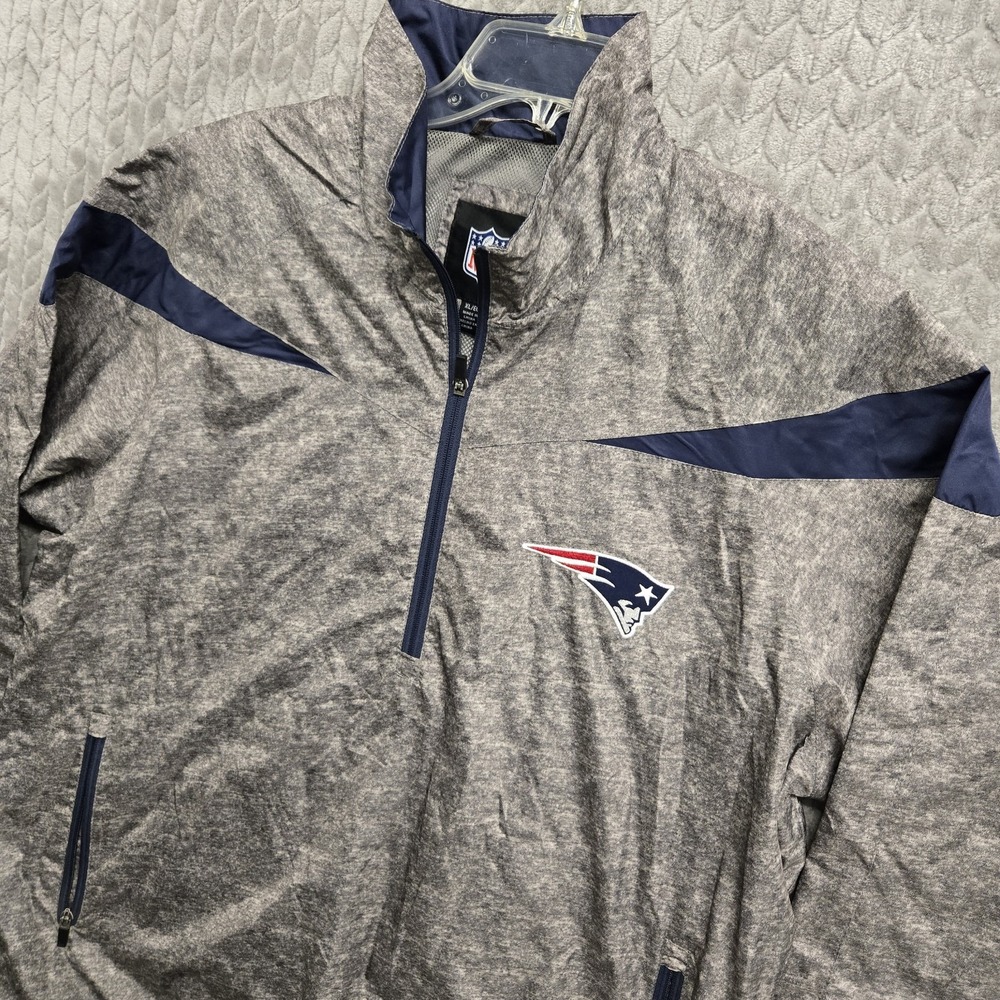 New England Patriots Windbreaker Performance Jacket ¼ Zip Mens XL VTG Gray